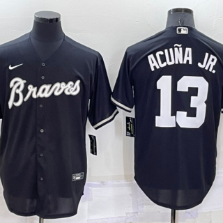 Men's Atlanta Braves #13 Ronald Acuna Jr. Black Cool Base Stitched Baseball Jersey