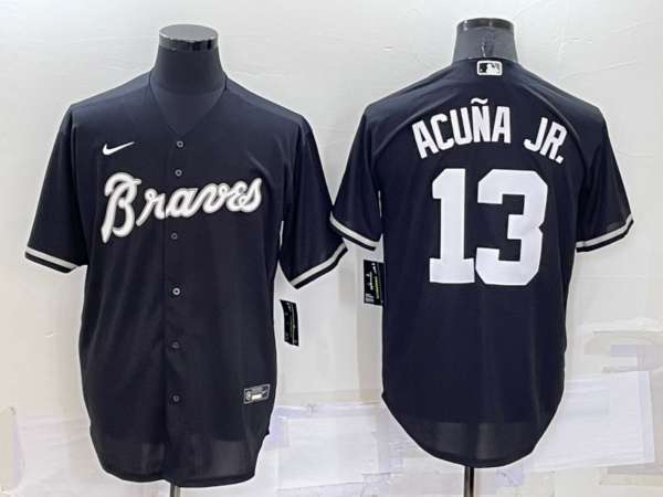 Men's Atlanta Braves #13 Ronald Acuna Jr. Black Cool Base Stitched Baseball Jersey