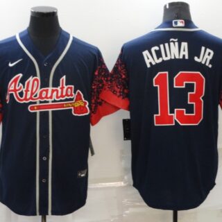 Men's Atlanta Braves #13 Ronald AcuNa Jr. 2021 Navy Cool Base Stitched Jersey