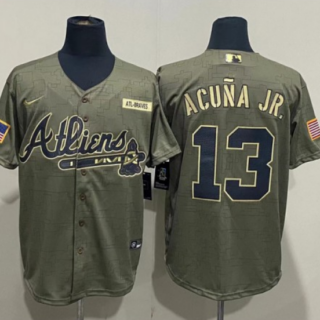 Men's Atlanta Braves #13 Ronald Acuna Jr. 2021 Camo Salute To Service Cool Base Stitched Jersey