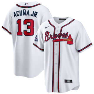 Men's Atlanta Braves #13 Ronald Acuna Jr. 2021 White World Series Champions Cool Base Stitched Jersey