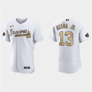 Men's Atlanta Braves #13 Ronald Acuna Jr. 2022 All-Star White Flex Base Stitched Baseball Jersey