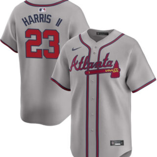 Men's Atlanta Braves #23 Michael Harris II Grey 2024 Away Limited Stitched Baseball Jersey