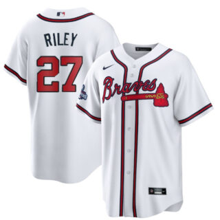Men's Atlanta Braves #27 Austin Riley 2021 White World Series Champions Cool Base Stitched Jersey