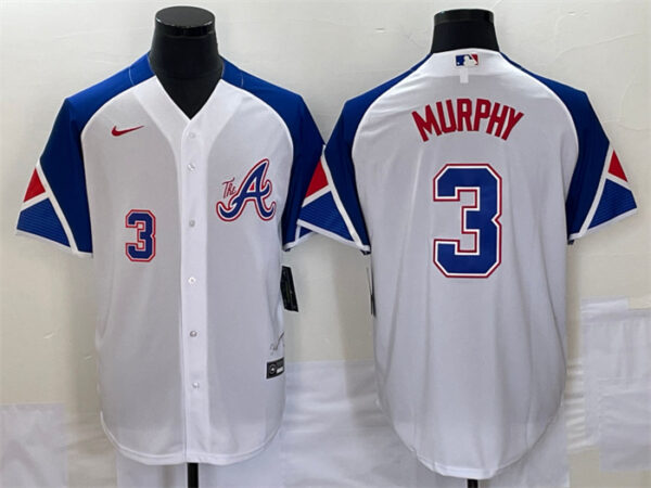 Men's Atlanta Braves #3 Dale Murphy White 2023 City Connect Cool Base With Patch Stitched Baseball Jersey