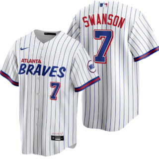 Men's Atlanta Braves #7 Dansby Swanson 2021 White City Connect Stitched Jersey
