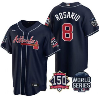 Men's Atlanta Braves #8 Eddie Rosario 2021 Navy World Series With 150th Anniversary Patch Cool Base Stitched Jersey