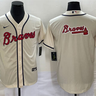 Men's Atlanta Braves Cream Team Big Logo Cool Base Stitched Baseball Jersey