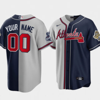 Men's Atlanta Braves Customized Gray Navy Two Tone Split Cool Base Stitched Jersey
