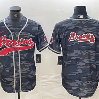 Men's Atlanta Braves Gray Camo Team Big Logo Cool Base With Patch Stitched Baseball Jerseys