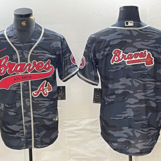 Men's Atlanta Braves Gray Team Big Logo Cool Base With Patch Stitched Baseball Jerseys