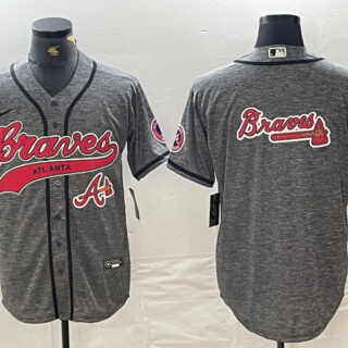 Men's Atlanta Braves Gray Team Big Logo Cool Base With Patch Stitched Baseball Jerseys