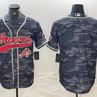 Men's Atlanta Braves Gray Team Cool Base With Patch Stitched Baseball Jerseys