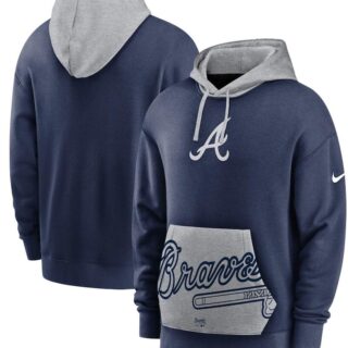 Men's Atlanta Braves Nike Navy Gray Heritage Tri Blend Pullover Hoodie