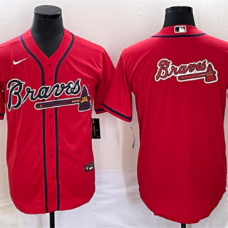 Men's Atlanta Braves Red Team Big Logo Cool Base Stitched Baseball Jersey