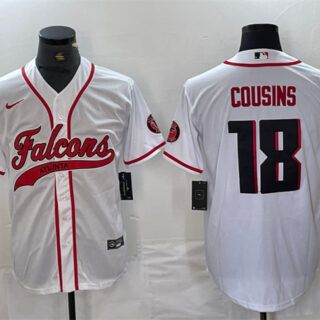 Men's Atlanta Falcons #18 Kirk Cousins White With Patch Cool Base Stitched Baseball Jersey