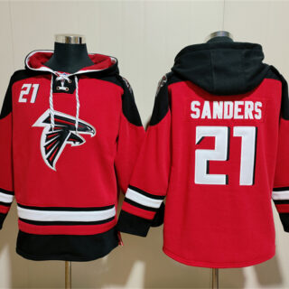 Men's Atlanta Falcons #21 Deion Sanders Red Ageless Must-Have Lace-Up Pullover Hoodie