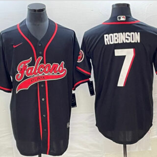 Men's Atlanta Falcons #7 Bijan Robinson Black With Patch Cool Base Stitched Baseball Jersey