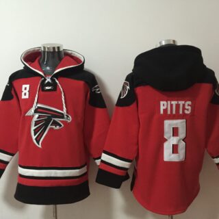 Men's Atlanta Falcons #8 Kyle Pitts Red Ageless Must-Have Lace-Up Pullover Hoodie