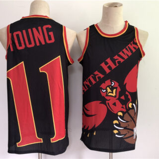 Men's Atlanta Hawks #11 Trae Young Black Big Face Mitchell Ness Hardwood Classics Soul Swingman Throwback Jersey