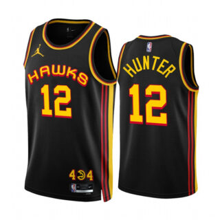 Men's Atlanta Hawks #12 De'Andre Hunter 2022 23 Black Statement Edition Stitched Jersey