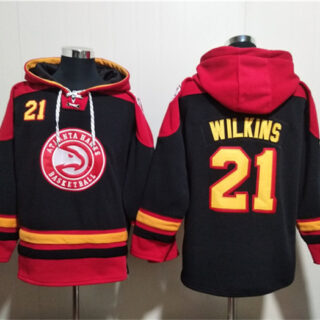 Men's Atlanta Hawks #21 Dominique Wilkins Black Red Lace-Up Pullover Hoodie