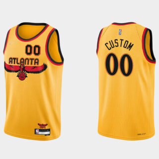 Men's Atlanta Hawks Active Player Custom 2021 22 75th Anniversary Yellow City Edition Stitched Jersey