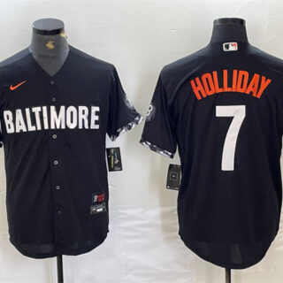 Men's Baltimore Orioles #7 Jackson Holliday Black 2023 City Connect Cool Base Stitched Baseball Jersey