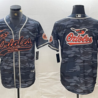 Men's Baltimore Orioles Gray Camo Team Big Logo Cool Base Stitched Jerseys