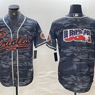 Men's Baltimore Orioles Gray Camo Team Big Logo Cool Base Stitched Jerseys