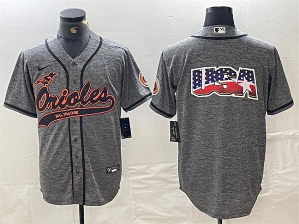 Men's Baltimore Orioles Gray Team Big Logo Cool Base Stitched Jerseys