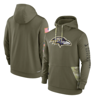 Men's Baltimore Ravens 2022 Olive Salute To Service Therma Performance Pullover Hoodie