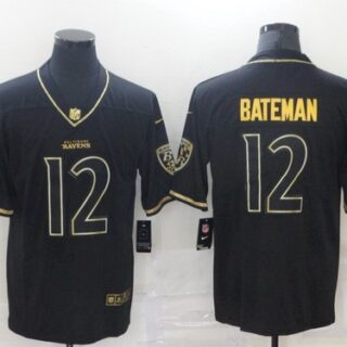 Men's Baltimore Ravens #12 Rashod Bateman Black Golden Edition Jersey