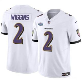 Men's Baltimore Ravens #2 Nate Wiggins White 2024 With Dradt Patch F.U.S.E Vapor Limited Football Jersey