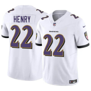 Men's Baltimore Ravens #22 Derrick Henry 2023 F.U.S.E. White Vapor Limited Football Stitched Jersey