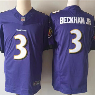 Men's Baltimore Ravens #3 Odell Beckham Jr. Purple 2023 F.U.S.E. Vapor Untouchable Stitched Football Jersey