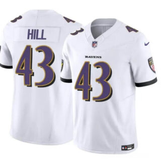 Men's Baltimore Ravens #43 Justice Hill White 2023 F.U.S.E. Vapor Limited Football Jersey