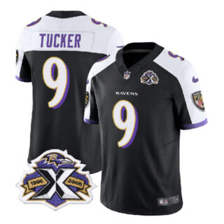Men's Baltimore Ravens #9 Justin Tucker Black White 2023 F.U.S.E With Patch Throwback Vapor Limited Jersey