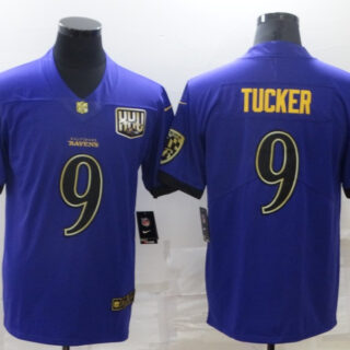 Men's Baltimore Ravens #9 Justin Tucker Purple 25th Season Golden Stitched NFL Nike Limited Jersey