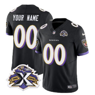 Men's Baltimore Ravens Active Player Custom Black 2023 F.U.S.E With Patch Throwback Vapor Limited Jersey