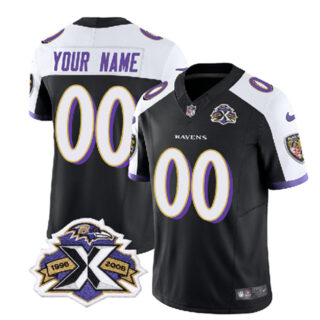Men's Baltimore Ravens Active Player Custom Black White 2023 F.U.S.E With Patch Throwback Vapor Limited Jersey