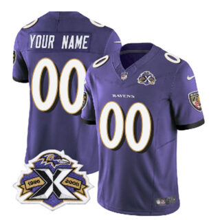 Men's Baltimore Ravens Active Player Custom Purple 2023 F.U.S.E With Patch Throwback Vapor Limited Jersey