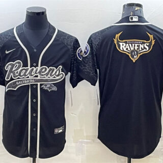 Men's Baltimore Ravens Black Reflective Team Big Logo With Patch Cool Base Stitched