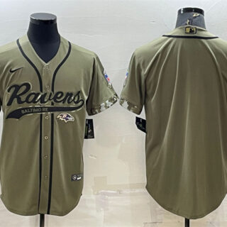 Men's Baltimore Ravens Blank Olive Salute To Service Cool Base Stitched Baseball Jersey
