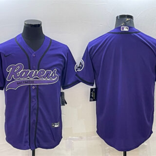 Men's Baltimore Ravens Blank Purple With Patch Cool Base Stitched Baseball Jersey