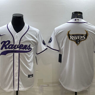 Men's Baltimore Ravens White Team Big Logo With Patch Cool Base Stitched Baseball Jersey