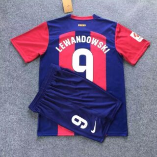 Men's Barcelona #9 Robert Lewandowski 2023-24 Soccer Home set
