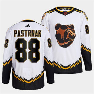 Men's Boston Bruins #88 David Pastrnak White 2022 Reverse Retro Stitched Jersey