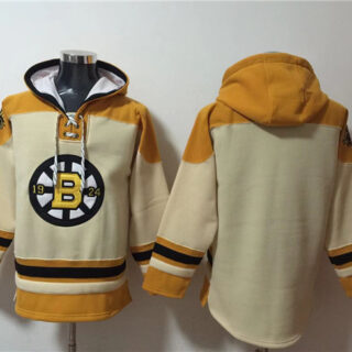 Men's Boston Bruins Blank Cream Ageless Must-Have Lace-Up Pullover Hoodie