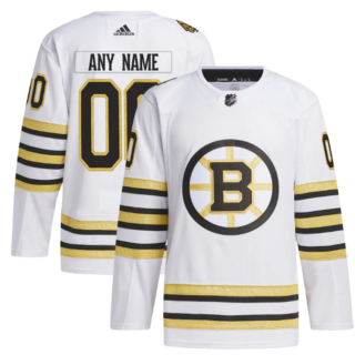 Men's Boston Bruins Custom White 100th Anniversary Stitched Jersey